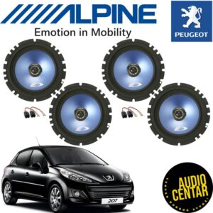 Komplet prednjih i zadnjih Alpine zvucnika za Peugeot 207