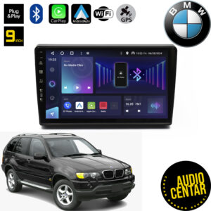 Android multimdija za BMW X5 E53 sa ekranom od 9" ostljivim na dodir i Bluetooth opcijom.