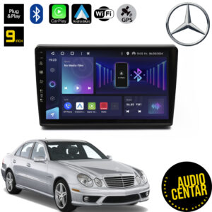 Android multimdija za Mercedes E sa ekranom od 9" ostljivim na dodir i Bluetooth opcijom.