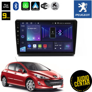 Android multimdija za Peugeot 308 sa ekranom od 9" ostljivim na dodir i Bluetooth opcijom.